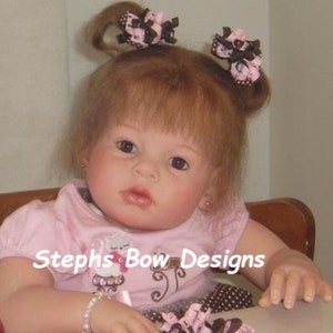Set 2 Soft Pink & Brown w/Dots Layered Korker Hair Bows Baby Toddler Hairbow 4 Easter Fall