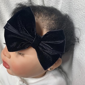 Black Velvet Dainty 3” wide Hair Bow Velvet Headband Christmas, Wedding, Dressy, black velvet hairbow headband, cute black velvet hair bow