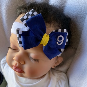 CHASE ELLIOTT #9 Black & White Checkered Checker Racing Flag NASCAR Dainty Layered Hair Bow Headband Baby Hairbow So Cute on Racing Fan