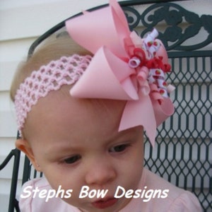 Big 5&quot; Soft Pink with Strawberries Boutique Korker Hair Bow Headband fits Newborn Toddler Baby Easter Spring