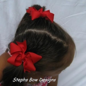 Set 2 Red Boutique Pigtail Dainty Hair Bows So Cute for Valentines Day Christmas 4th of July