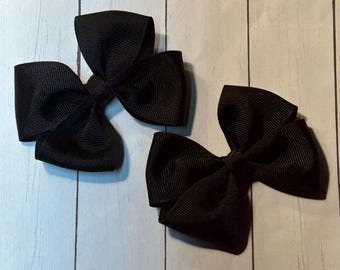 Black Hair Bow 3” wide, Solid Black Pigtail Hairbow, Black bow, Black Hair Bow, solid black pigtail hairbows, black hair bows, matches a lot
