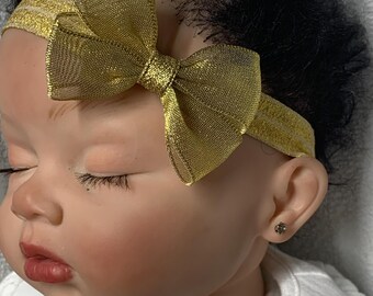 Soft Gold 2” Dainty Hair Bow Headband, antique gold hairbow,  Christmas Wedding Gold hair bow headband, Soft, gold hair bow headband or clip