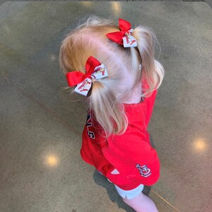 Saint Louis Cardinals Baseball Pigtail Hair Bow, St Louis Cardinals baseball game this summer.  St Louis. 2” STL baseball hair bow, baseball