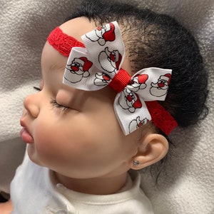 Santa Claus Christmas 2” Dainty Hair Bow Lace Headband, Santa Claus hair bow, Santa Claus hairbow, Santa Claus Christmas hair bow, Santa