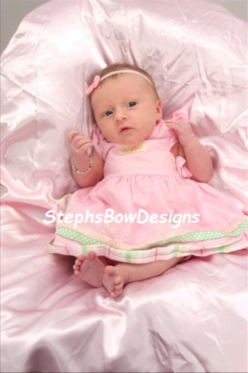 Itty Bitty Tiny 1 Soft Pink Light Pink Dainty Hair Bow Lace Headband fits Newborn Preemie Infant
