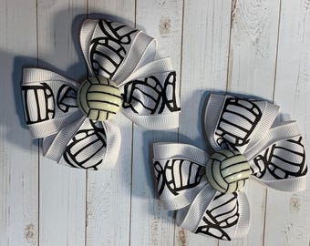 Volleyball Pigtail Hair Bow, Basketball 3” Baby to Child Hairbow, Volleyball can be made to Match Team colors, Volleyball pigtails hair bow