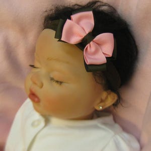 Pink & Brown 3&quot; Layered Hair Bow Headband, Pink and Brown hairbow headband, for Preemie to Toddler, Pink Brown Hair Bow Headband or Clip