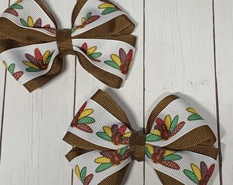 Turkey 3” Thanksgiving Pigtail hairbow, Turkey Bow w/ Cute Turkey bows, Thanksgiving Hair Bow, Turkey hair bow, Turkey hairbow, Turkey bow