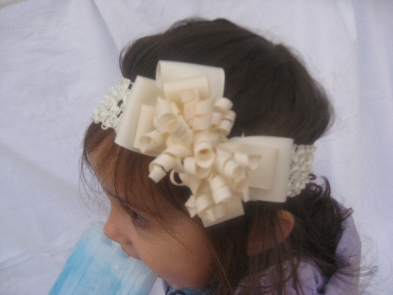 Pretty Ivory Layered Korker Easter Hair Bow Headband for infants and toddlers