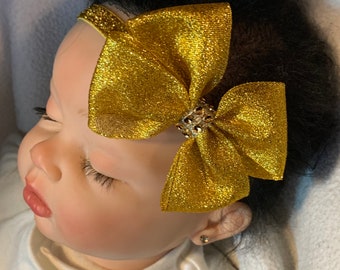 Rich Gold Bling Hair Bow, Deep Gold Glittery hairbow, Gold Sparkle Har Bow, Christmas Gold hair bow, Glitter Bling Gold Bow, Gold Headband