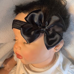 Black Satin Hair bow headband, Satin Black hairbow, 3” wide Black Satin Wedding hair bow, Black hairbow, Satin HairBow headband Black