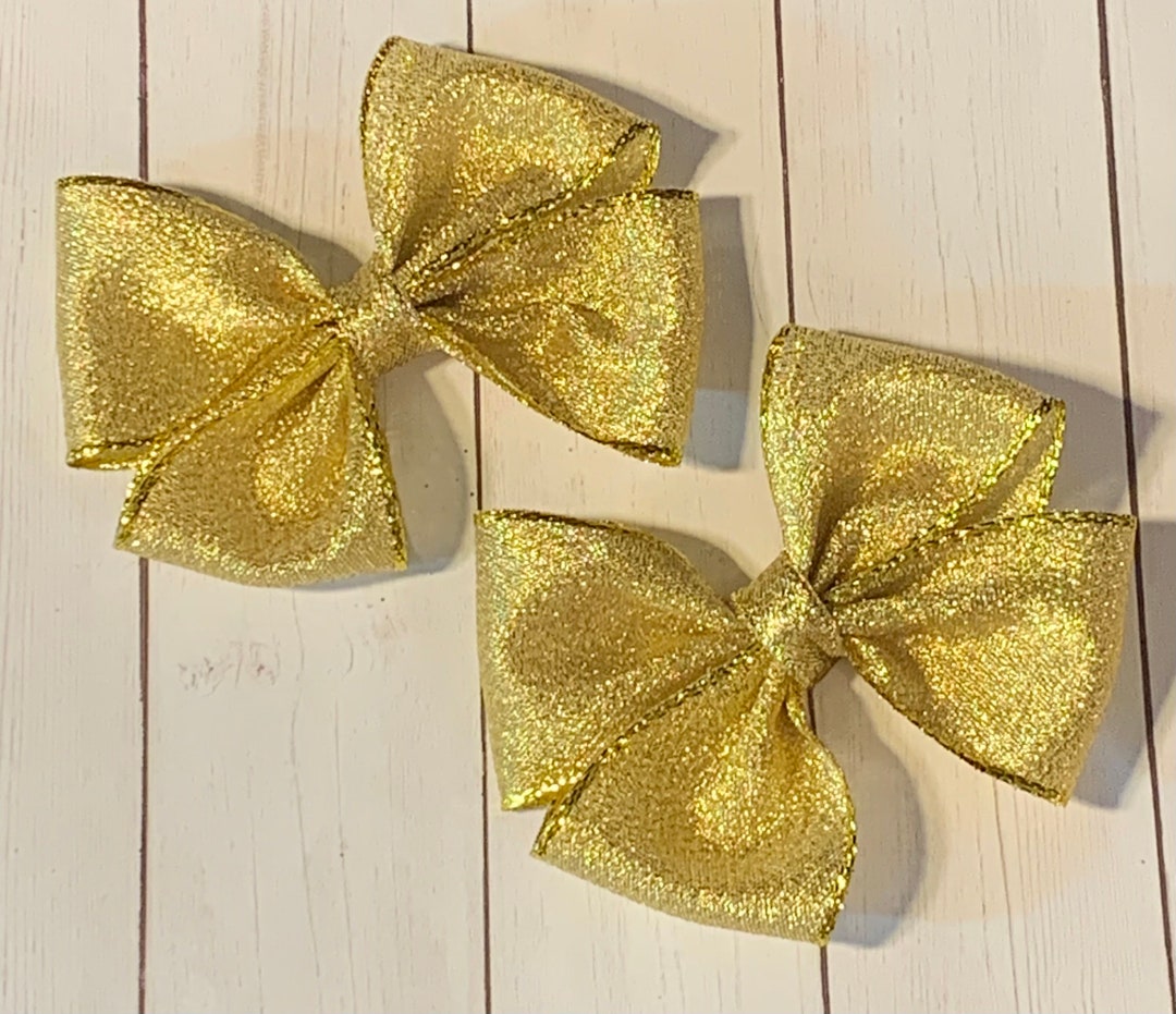 Gold Sparkling Hair Bow 3 Wide Sparkle Gold Pigtail Hair Etsy