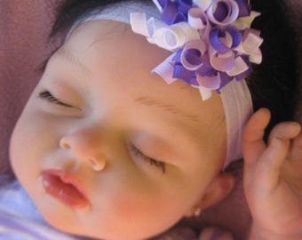 Purple, Lavender, White Korker Hair Bow Headband, Purple, White Lavender Dainty 2" Korker hairbow headband, Lavender White Purple Hairbow