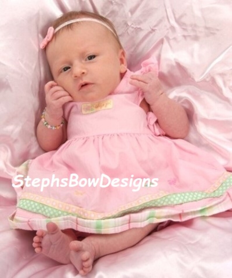 Itty Bitty Tiny 1 Soft Pink Light Pink Dainty Hair Bow Lace Headband fits Newborn Preemie Infant