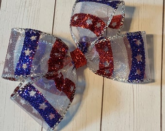 4 juli Stars Hair Bow, Sparkle Red & Blue Hair Bow, Pigtail Hair Bow 4 "breed, Zo schattig voor 4 juli, Memorial Day Hair Bow, Adult Hair Bow