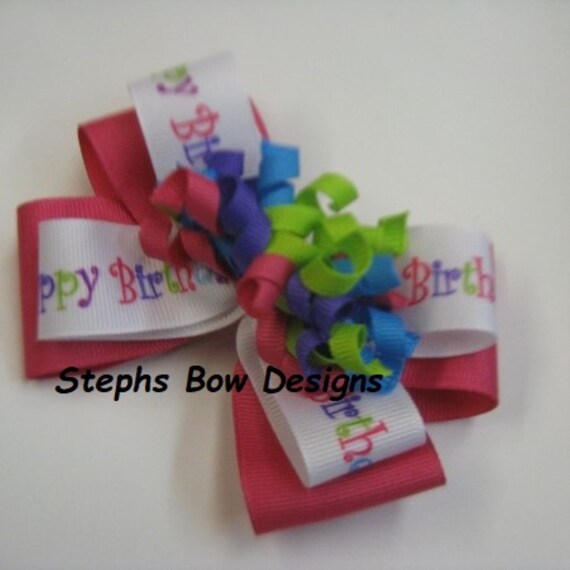 1st Happy Birthday Layered Korker Hair Bow Soft Headband Preemie to Toddler
