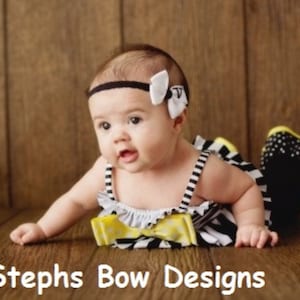 White with Black Monogrammed Personalized Letter Dainty Hair Bow Lace Headband Newborn Preemie Infant Monogram So Adorable Christmas
