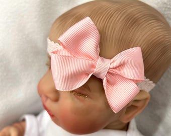 Soft Pink 2” Hair Bow Headband,  light pink hairbow, baby pink hair bow headband