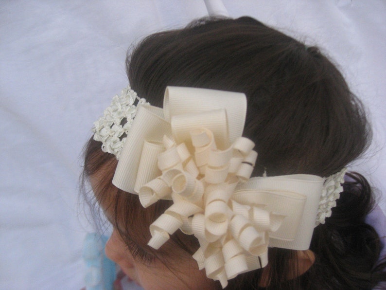 Pretty Ivory Layered Korker Easter Hair Bow Headband for infants and toddlers