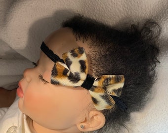Cheetah Safari Leopard Fuzzy 2 » Hair Bow Lace Bandeau FITS Baby Newborn Preemie Infant Baby Toddler, bandeau hairbow guépard, poilu