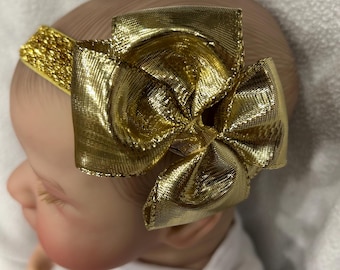 Gold Metallic 3” Hair Bow hairbow, Gold Shiny Metallic HairBow, Christmas Gold hair bow, Gold Metallic Sparkle hair bow headband or Clip