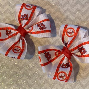 Saint Louis Cardinals Baseball Pigtail Hair Bow, St Louis Cardinals baseball game this summer.  St Louis. 3” STL baseball hair bow, baseball