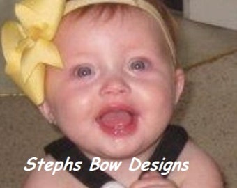 Soft Yellow Boutique Hair Bow Headband fits Newborn Toddler Baby Cute for Easter