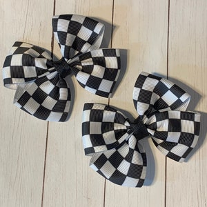Black & White 3” Checkered Checker Racing Flag NASCAR Hair Bow, cute 4 your Racing Fan, CheckerBoard Hairbow, Checkered Racing Flag Hair Bow