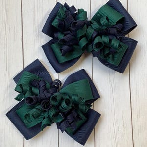 M2M School Uniform Hair Bow, 4.5” Forest Navy Blue School Uniform Layered Korker Hair Bow, private school hairbow Forest Green navy blue
