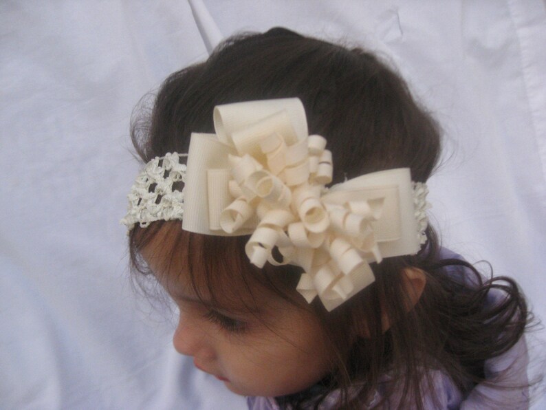 Pretty Ivory Layered Korker Easter Hair Bow Headband for infants and toddlers