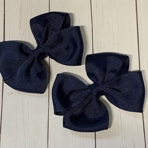 Navy Blue Hair Bow, 3” Navy Blue Pigtail Hairbows, Navy Blue hair bow clips barrette Pony-O, Navy Blue Bow, Navy Blue  Pigtail Set hair bows