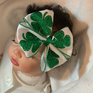 Diadema con lazo brillante para el día de San Patricio, lazo de tréboles verdes, lazo de tréboles, lazo para el día de San Patricio, trébol brillante