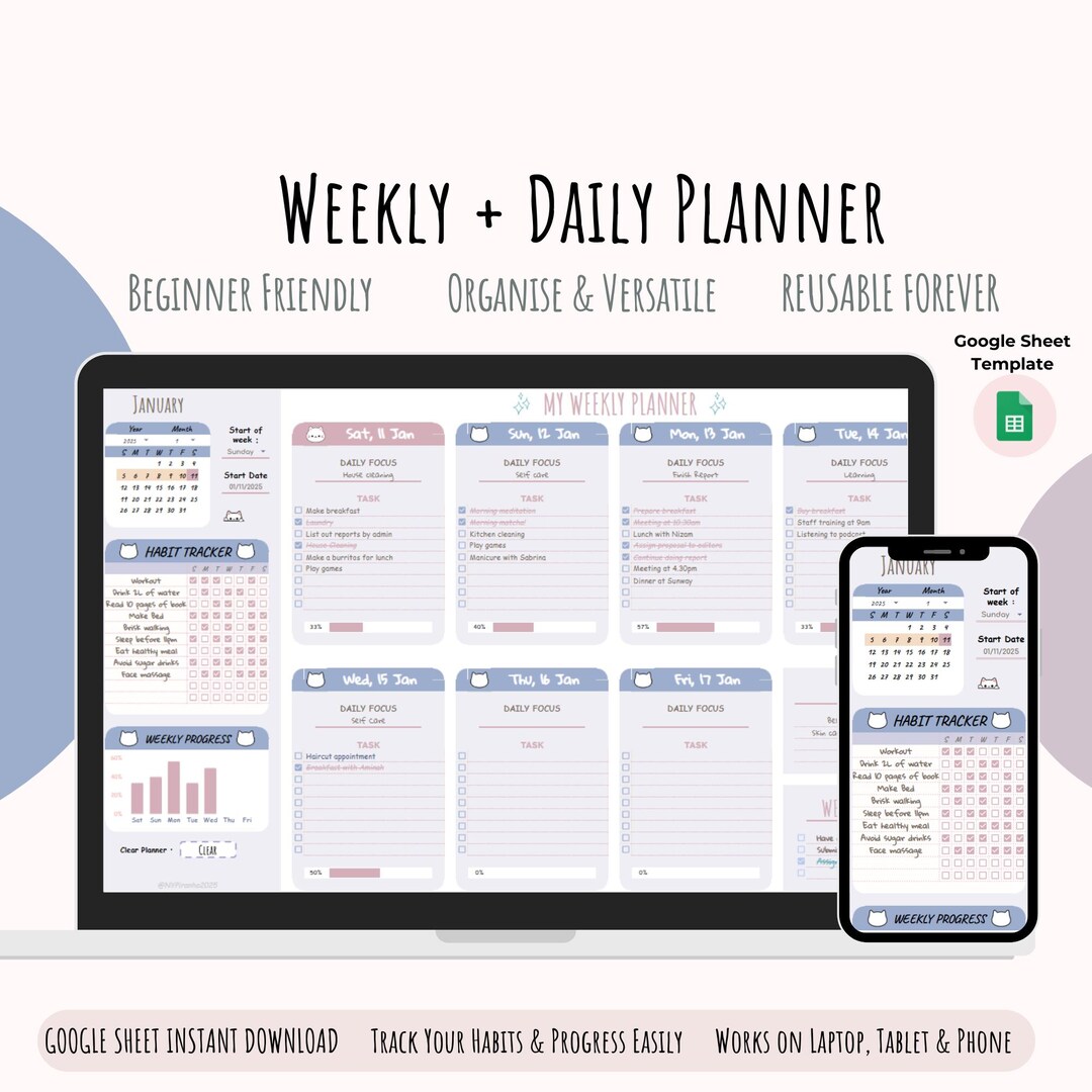 Beginner Friendly Weekly Planner | Track Daily Habit and Productivity ...