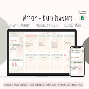Weekly and Daily Planner | Habit Tracker | Beginner Friendly | ADHD Tracker | Productivity Tracker | Google Sheet Template