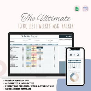 Ultimate Digital To Do List | ADHD Planner, Weekly & Monthly Task with Calendar, Google Sheets Template, Weekly Habit | Productivity Tracker