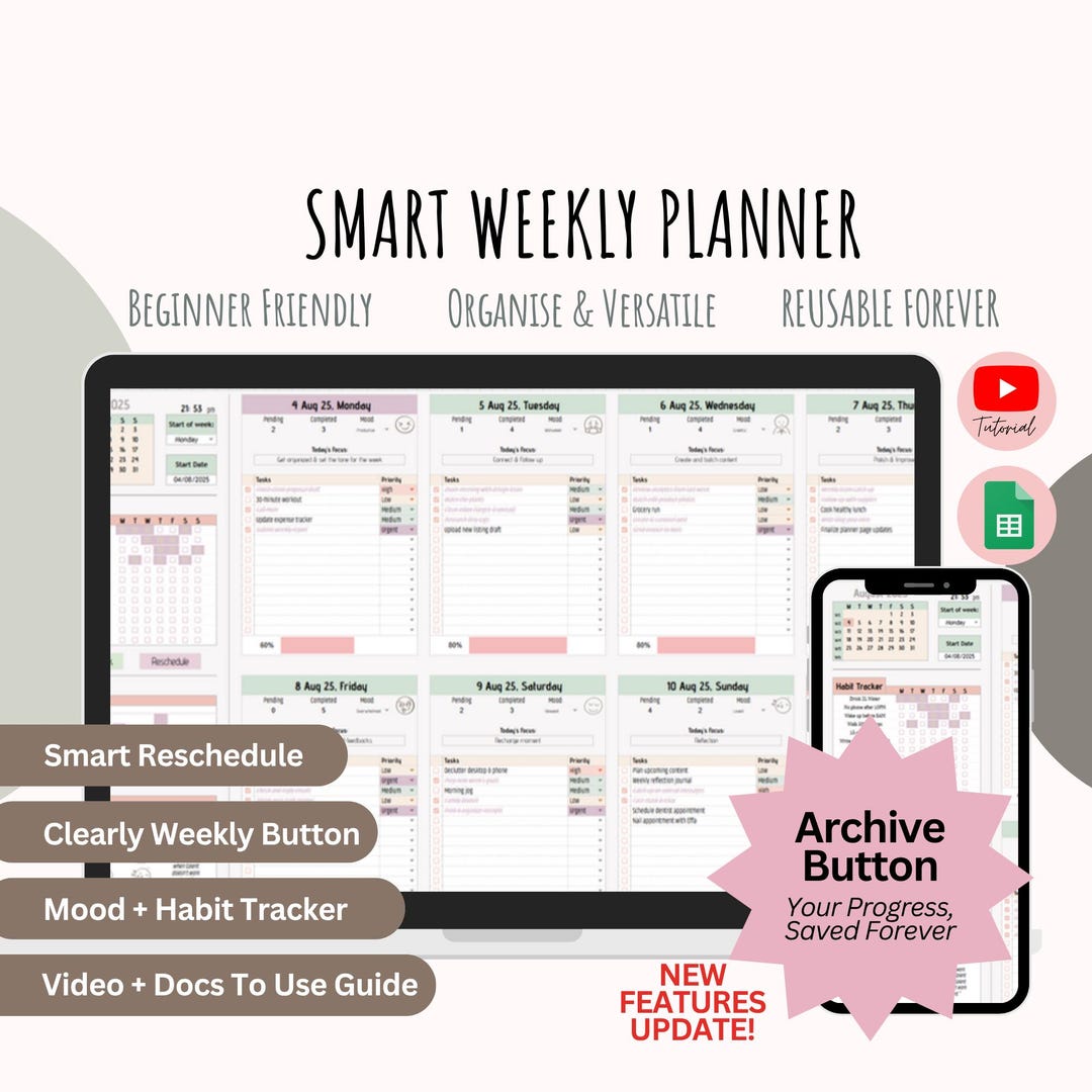 Daily & Weekly Planner | Google Sheets Digital To-do List Tracker ...
