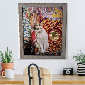 Gato Mosaico by Marni Hills Mosaic Cat Photo Art Wall Decor Grey Frame