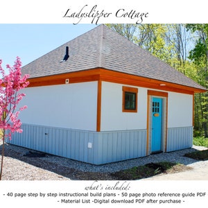 20&#39;x20&#39; Ladyslipper Meadow Cottage w/ full loft Architectural Build plans - 600SF 1 bedroom 1 Bath w/ full kitchen modern house blueprint