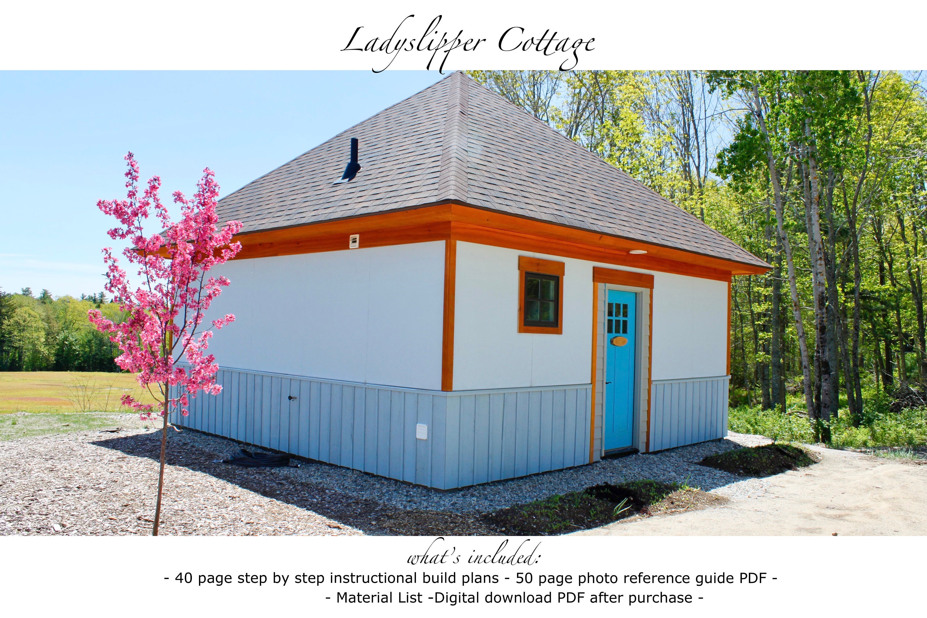 20'x20' Ladyslipper Meadow Cottage w/ full loft Architectural Build plans - 600SF 1 bedroom 1 Bath w/ full kitchen modern house blueprint