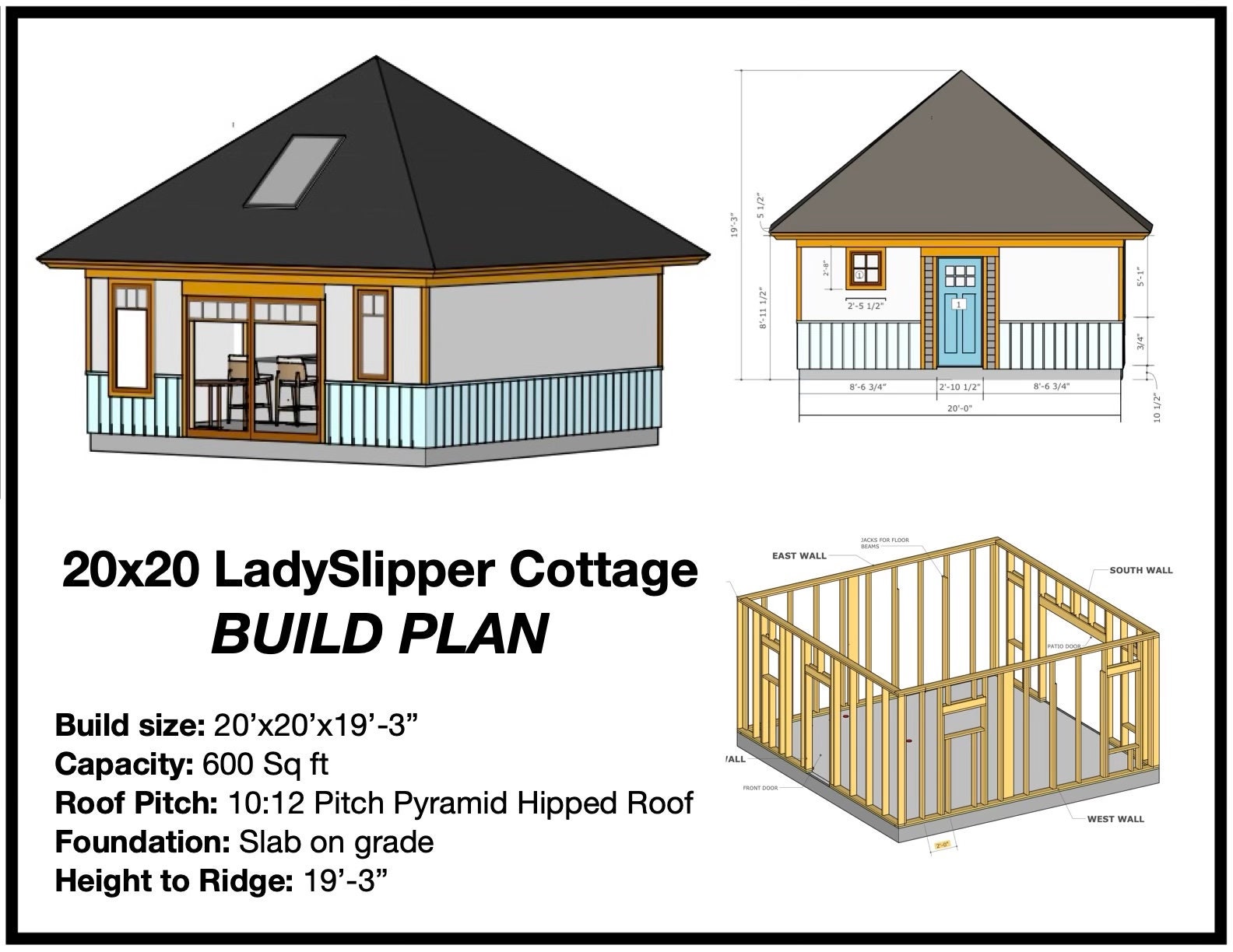20'x20' Small Cabin DIY Build Plans: 600 SF Modern Cottage (PDF) - Etsy