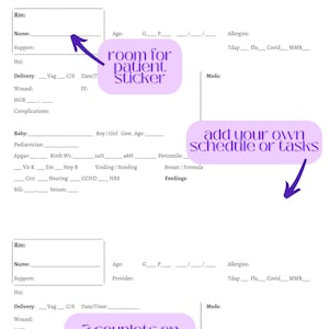 Peut inclure: Un modèle de fiche médicale imprimable pour un bébé ou un enfant. La fiche comprend des sections pour le numéro de chambre, le nom, le soutien, l'accouchement, la blessure, l'HGB, les complications, l'âge, le fournisseur, les allergies, les médicaments, le pédiatre, le poids à la naissance, le score d'Apgar, la vitamine K, l'em, l'hépatite B, la miction/défécation, la bilirubine, la circulation, l'audition, le sérum, la CCHD, la NBS, le lait maternel/formule et les nourrissages. La fiche comprend également un espace pour un autocollant de patient et une section pour ajouter votre propre horaire ou tâches.