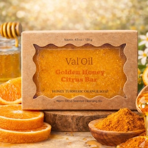 Val'Oil Honey Citrus Turmeric Soap Bar, Natural Face Cleansing, Handmade Soap, Skincare Gift
