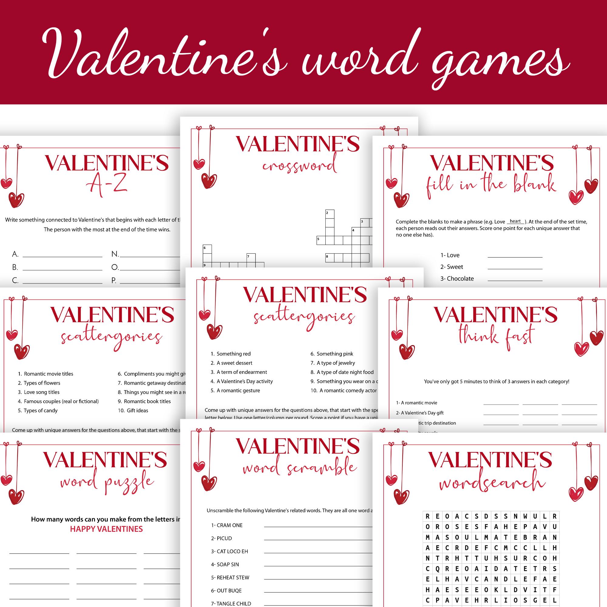 Valentine's Game Bundle Printable Valentine Day Party Activities Trivia ...