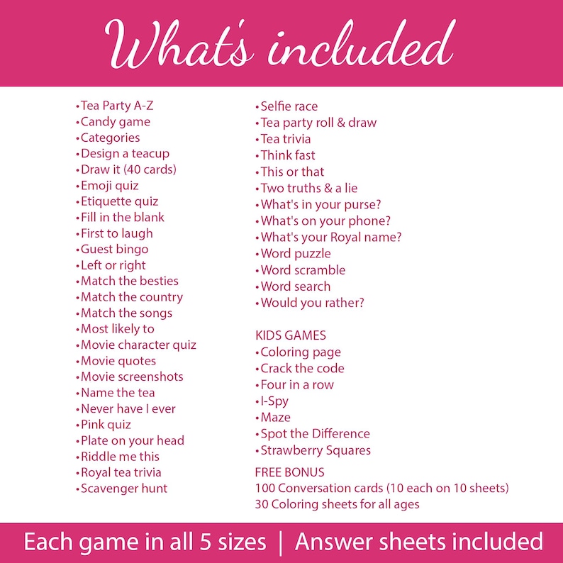 Tea Party Game Bundle PRINTABLE Ladies Afternoon Tea Trivia Female Birthday Party Activities Girls Adults Kids Fun Quiz Set Church Shower