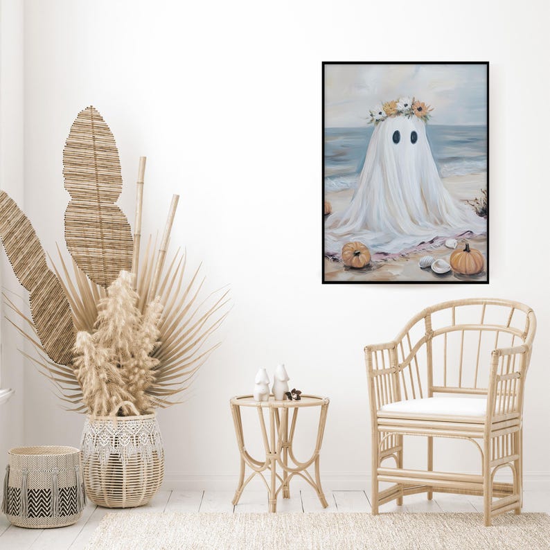 Coastal Halloween Print Bundle of PRINTABLE Cute Ghost Halloween Prints Vintage Oil Painting Collection Beach Gallery Wall Art Set Ocean