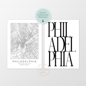 Ensemble d'impression de carte de Philadelphie de 2 produits imprimables, impression de Philadelphie, affiche de typographie, ensemble d'impression en téléchargement numérique de Philadelphie, Pennsylvanie, États-Unis