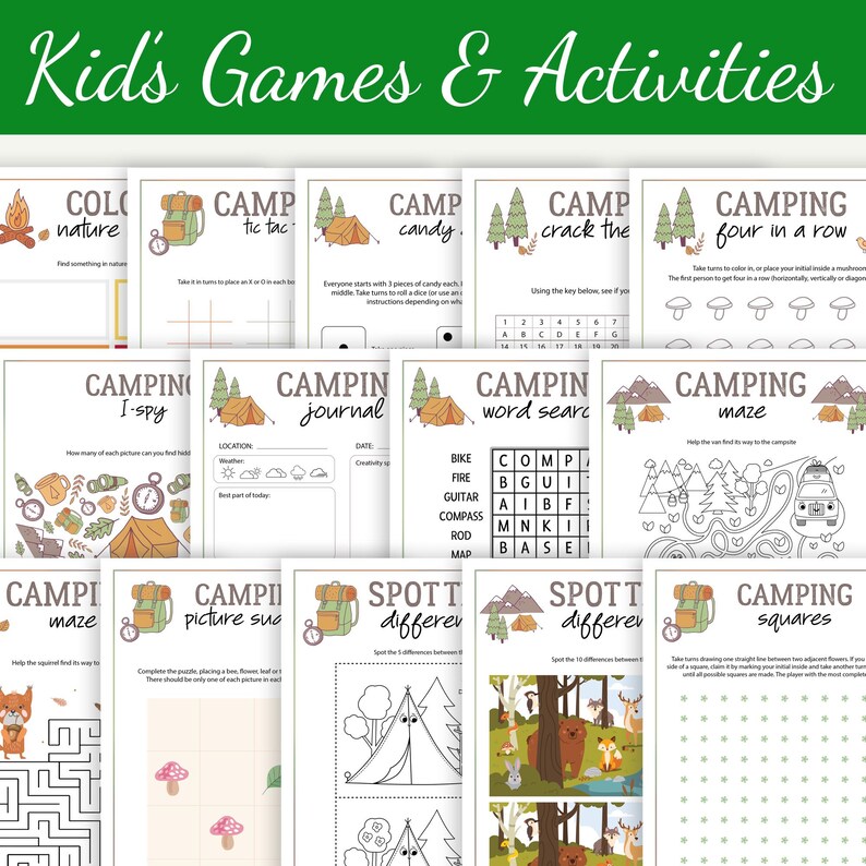 Camping Games Bundle | Printable Family Activities (digital Download ...