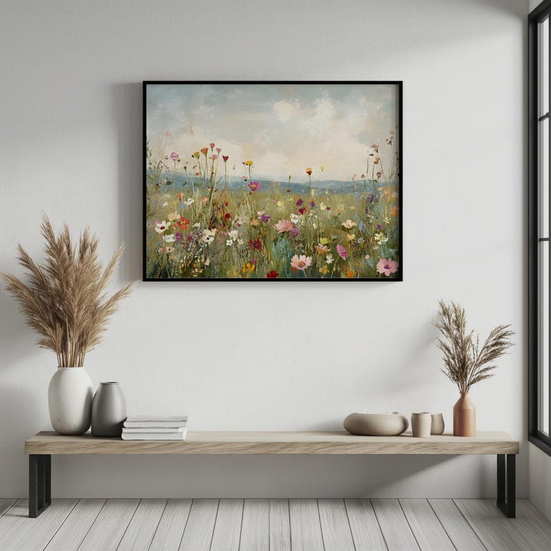 Wildflower Meadow Painting Print PRINTABLE Flower Field Decor Vintage ...