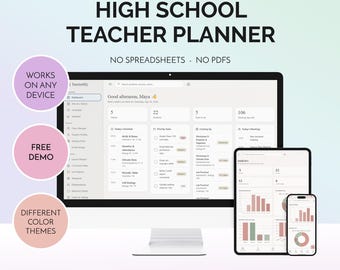 Digital Teacher Planner App Offline Gradebook Attendance Tracker No Subscription High School Classroom Organizer Dashboard